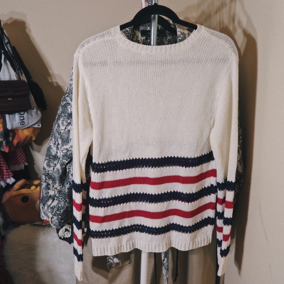 Cream/Navy/Red Striped Sweater. - Picture 3 of 3
